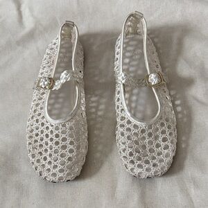 Zara White Mesh Shoes Ballet Flats Crochet 30 12.5